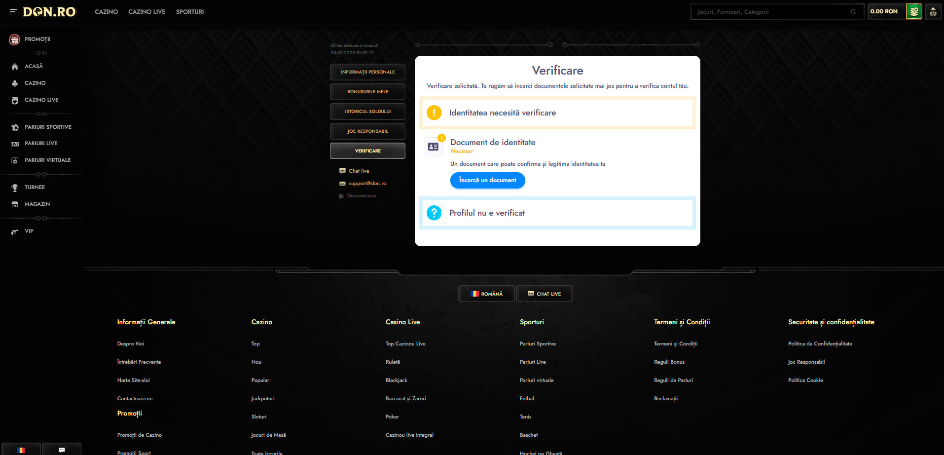 nu cont de verificare a cazinoului