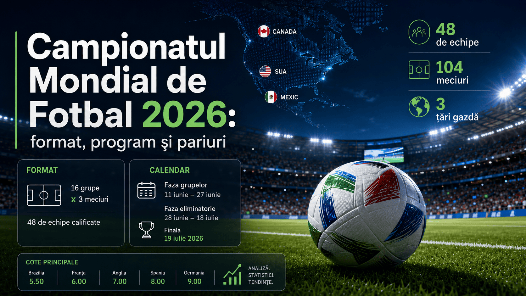 Campionatul Mondial de Fotbal 2026: format, program și pariuri
